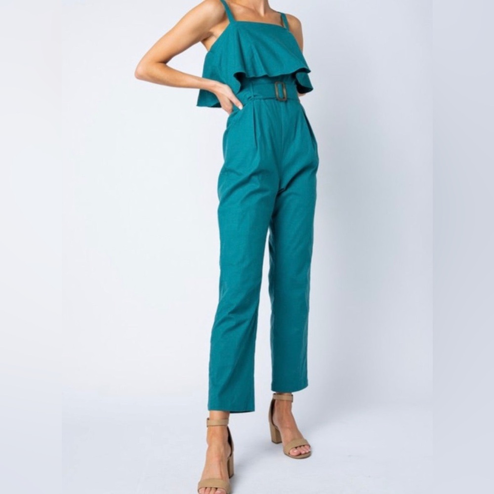 Evelyn Ruffle‎ Teal Green Summer One Piece Sleeveless Jumpsuit No Belt Large L